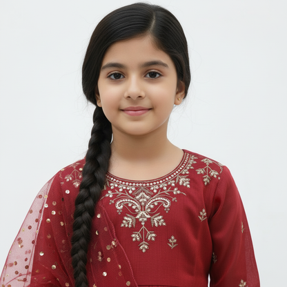 Ruby Bloom Kids Sharara Suit – Red Embroidered Festive Wear