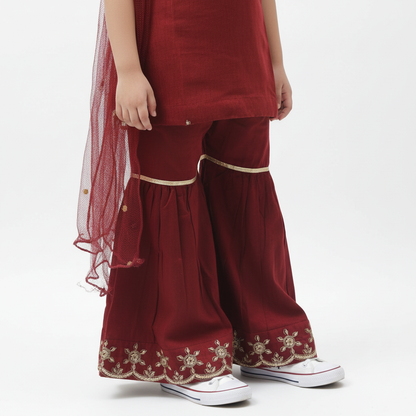 Ruby Bloom Kids Sharara Suit – Red Embroidered Festive Wear