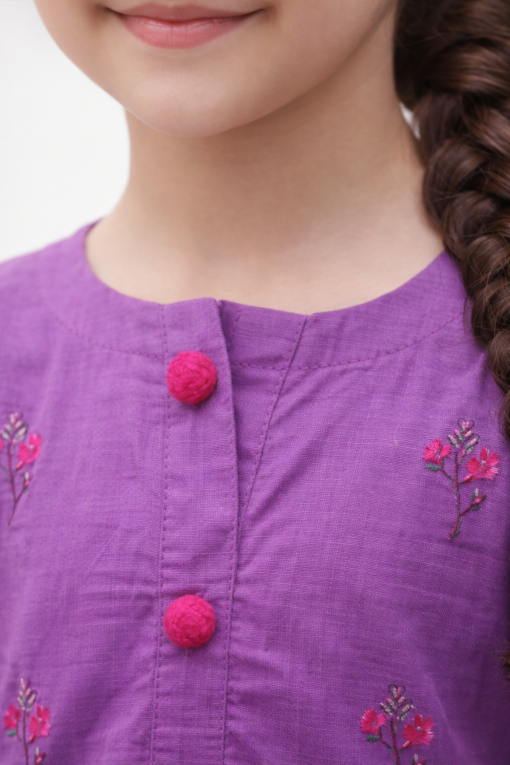 Mauve Purple Embroidered Girls Cotton Suit – 2 Piece Set