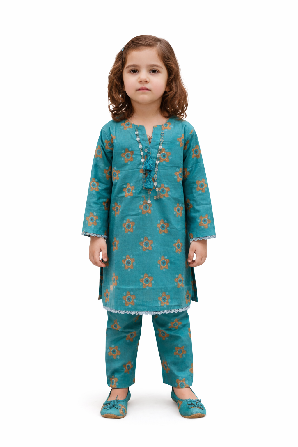 Summer Breeze Printed Kids Suit - SeaGreen