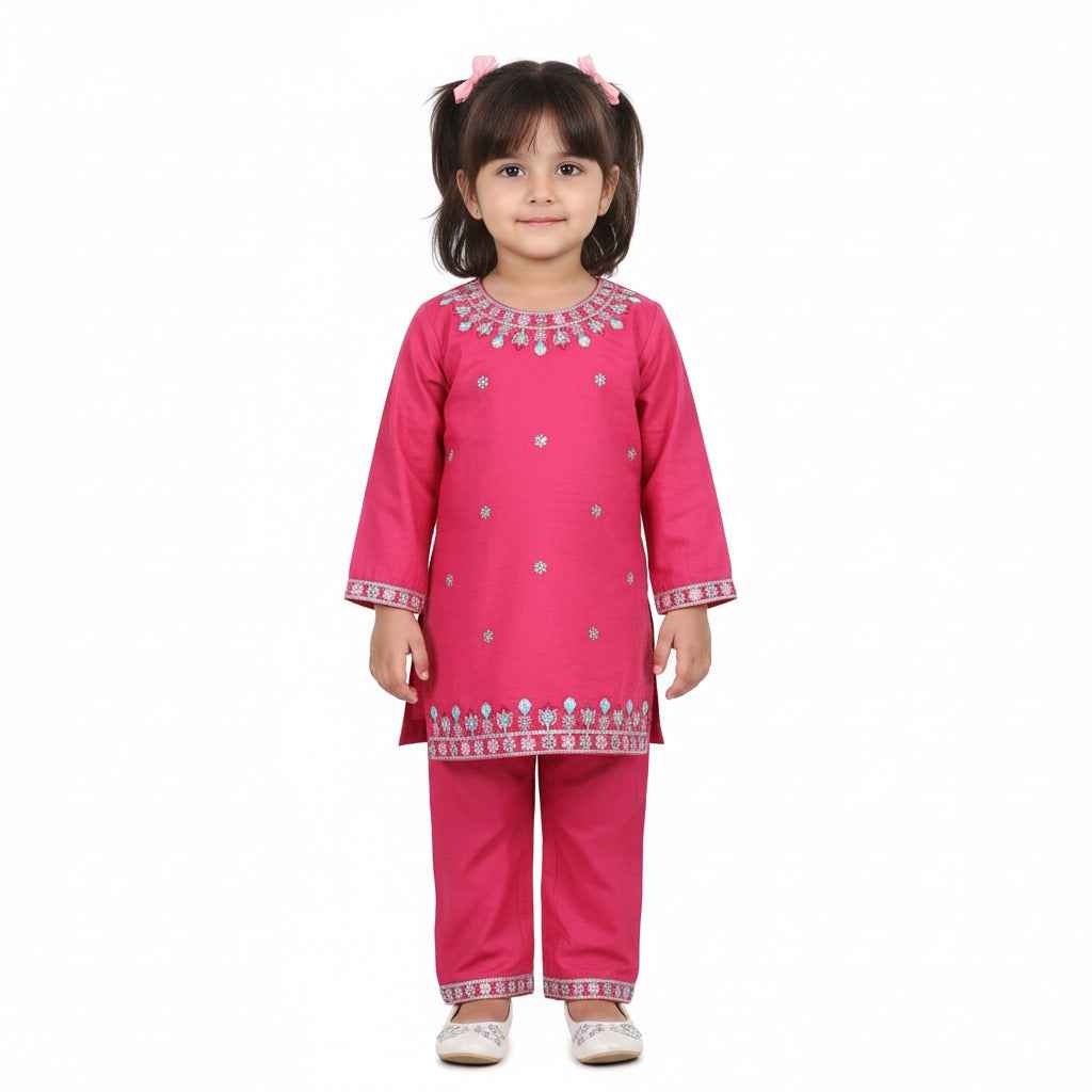 Summer Breeze Printed Kids Suit - Pink