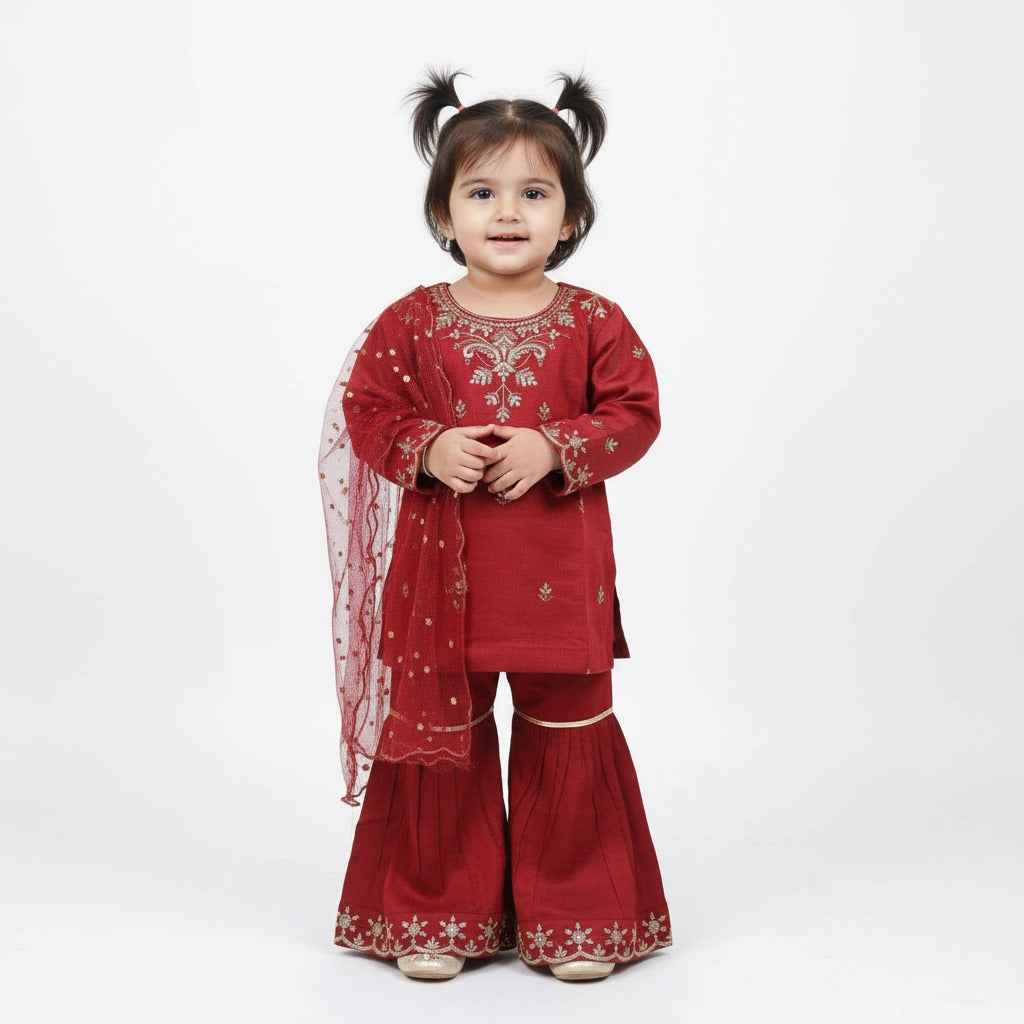 Summer Breeze Printed Kids Suit - Red