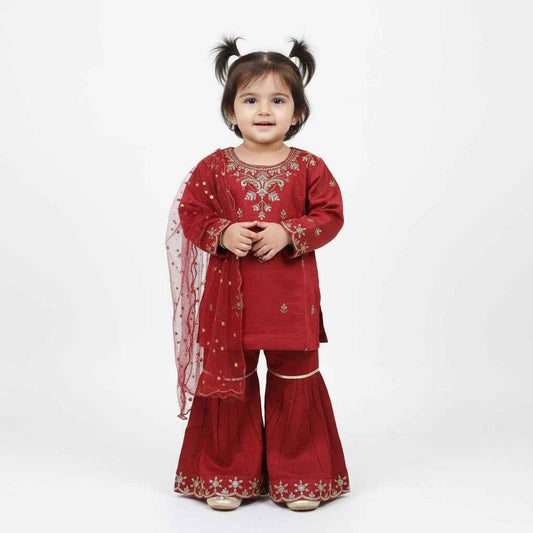 Summer Breeze Printed Kids Suit - Red