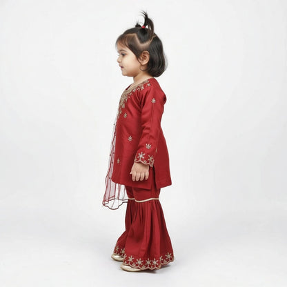 Ruby Bloom Kids Sharara Suit – Red Embroidered Festive Wear