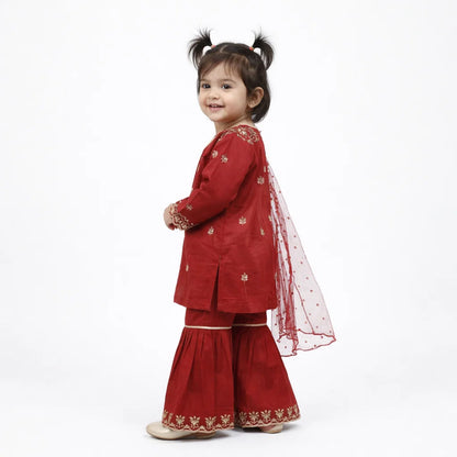 Ruby Bloom Kids Sharara Suit – Red Embroidered Festive Wear
